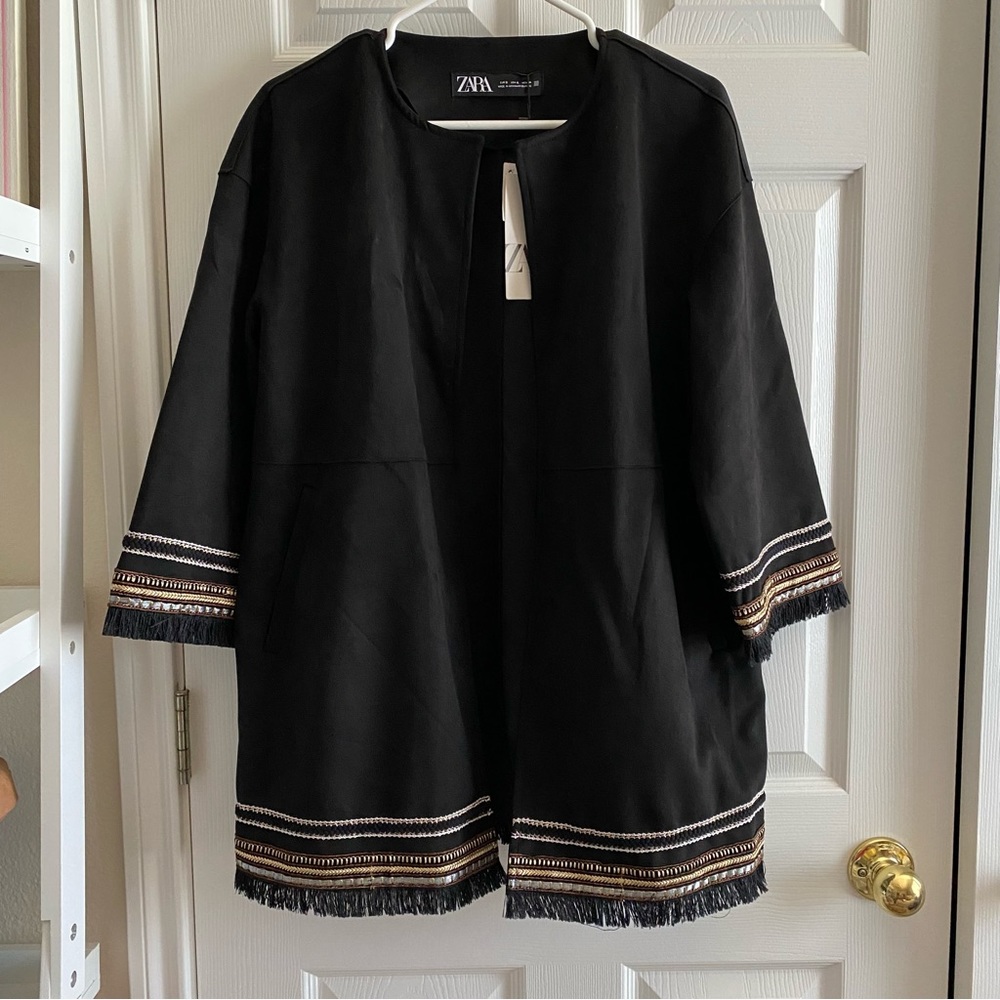 NWT ZARA FAUX SUEDE EMBROIDERED JACKET